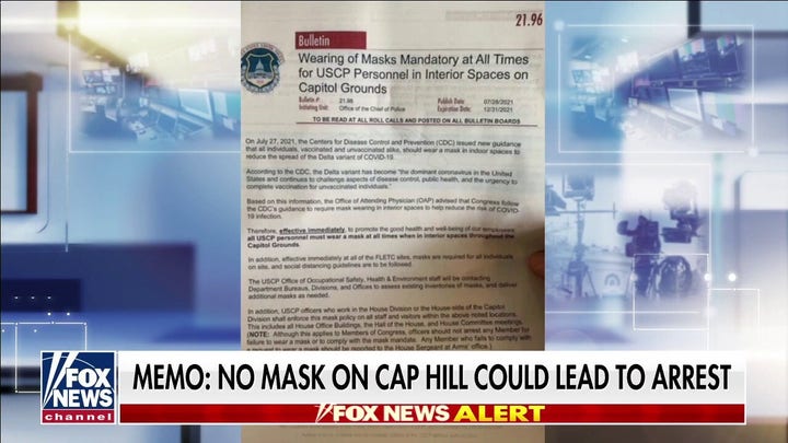 Capitol Police ordered to arrest staff, visitors not wearing masks after new House mandate