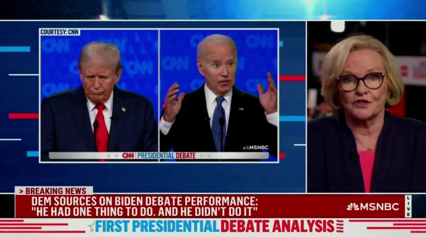 MSNBC Analyst Claire McCaskill Blasts Biden's Debate Performance, Doubts Fitness for Office