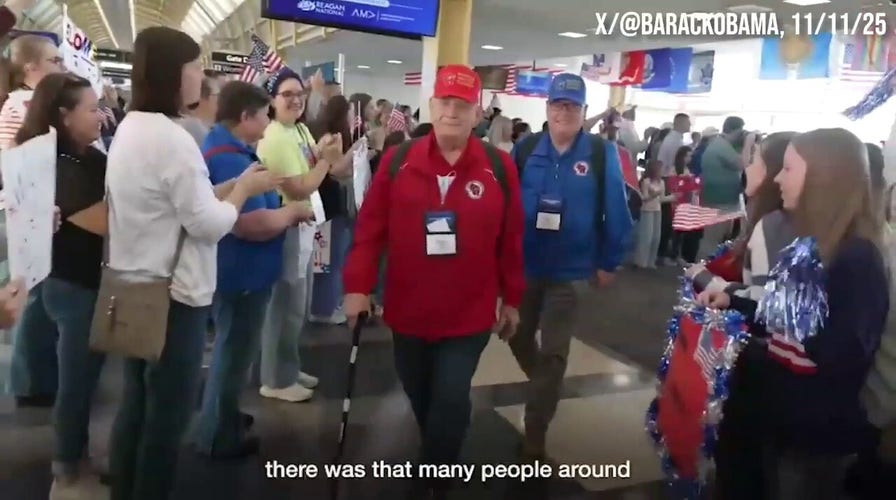 Former President Barack Obama surprises veterans aboard Honor Flight to Washington, DC