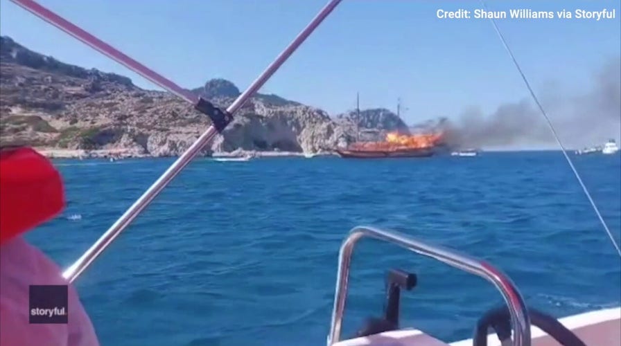 Flames engulf tourist boat off the coast of Greece — see the scary video