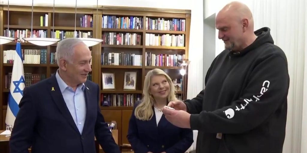 Israel PM Netanyahu gives Sen. John Fetterman (D-Pa.) a silver pager commemorating operation against Hezbollah