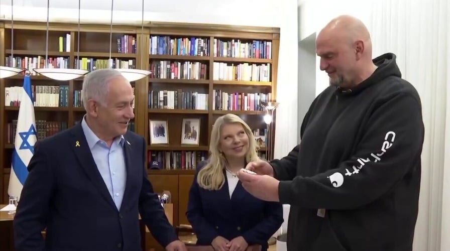 Israel PM Netanyahu gives Sen. John Fetterman, D-Pa., a silver pager commemorating operation against Hezbollah