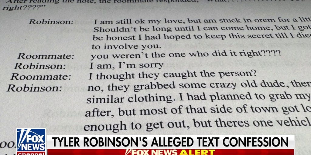 Tyler Robinson's alleged text confession to Charlie Kirk's murder revealed