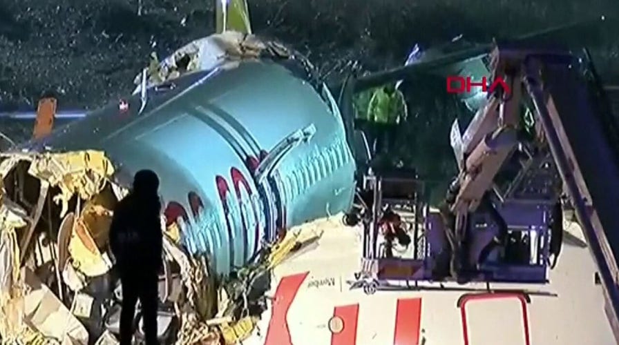 Airliner splits apart during crash landing in Turkey