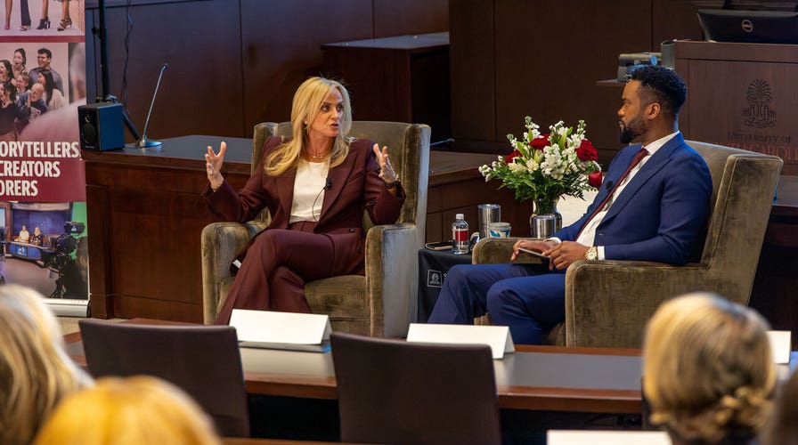 FOX News Media CEO Suzanne Scott says artificial quality   chatter has excessively  overmuch  ‘doomerism’ astatine  the University of South Carolina’s Baldwin Business and Financial Journalism Lecture Series