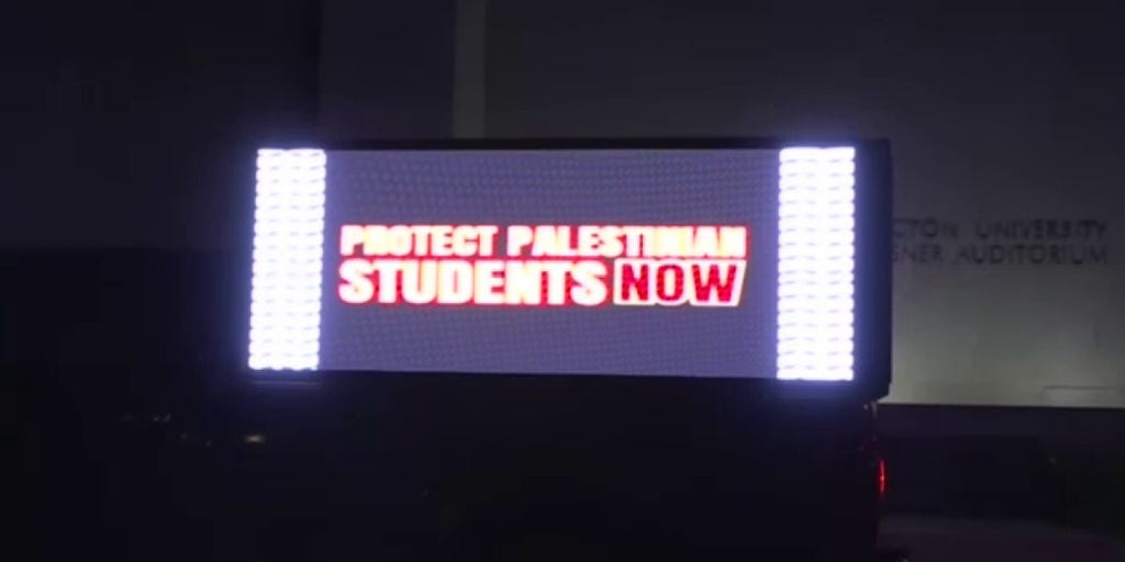 A truck displaying anti-Israel slogans parks at George Washington University Campus – Fox News