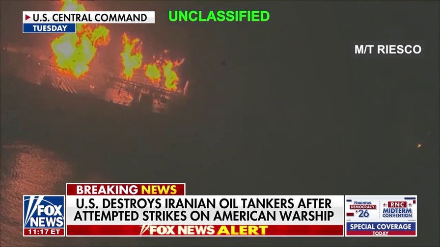 CENTCOM video shows Iranian oil tankers ablaze after US forces targeted