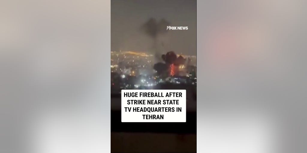 HUGE fireball after strike near state TV headquarters in Tehran