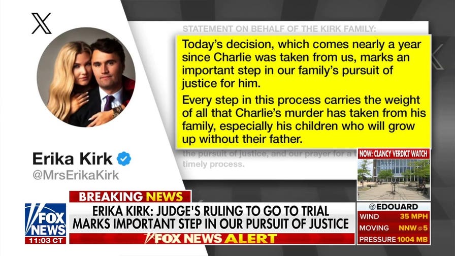 Erika Kirk reacts to Utah judge's ruling that Tyler Robinson will stand trial