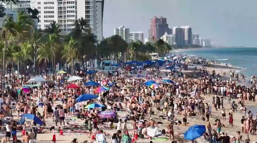 Drone footage above Fort Lauderdale beach during spring break 