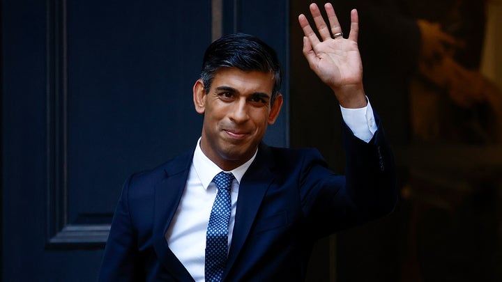 UK Prime Minister Rishi Sunak delivers a speech from 10 Downing Street in London
