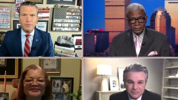 Trump supporters pray for the president outside Walter Reed