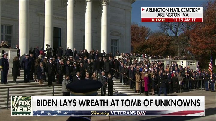 President Biden appears momentarily unsure of protocol during Veterans Day ceremony