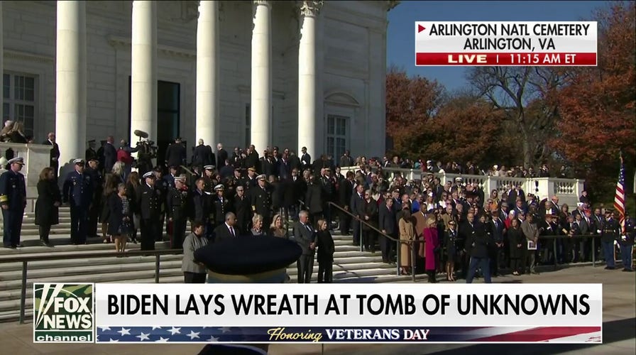 President Biden appears momentarily unsure of protocol during Veterans Day ceremony