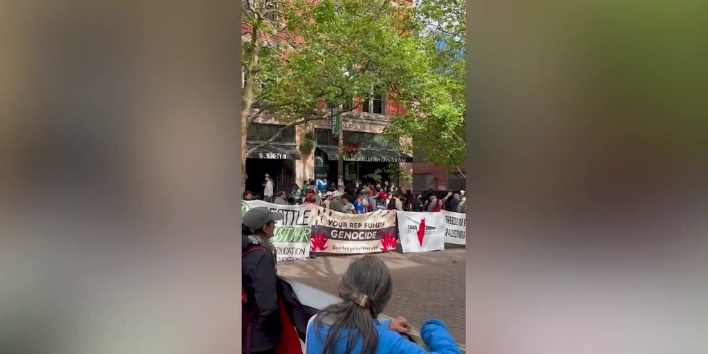 Anti-Israel agitators protest outside a World Cup match