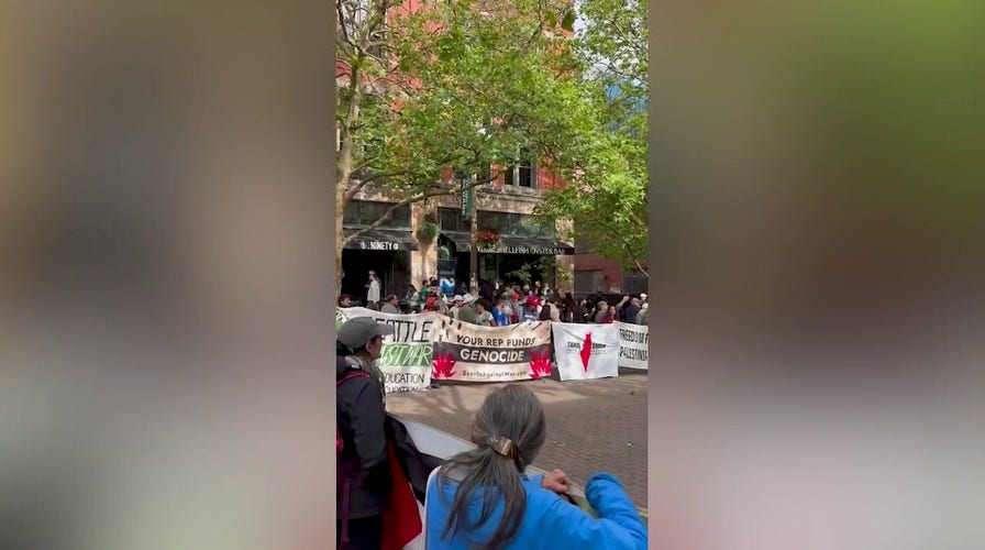 Anti-Israel agitators protest outside a World Cup match