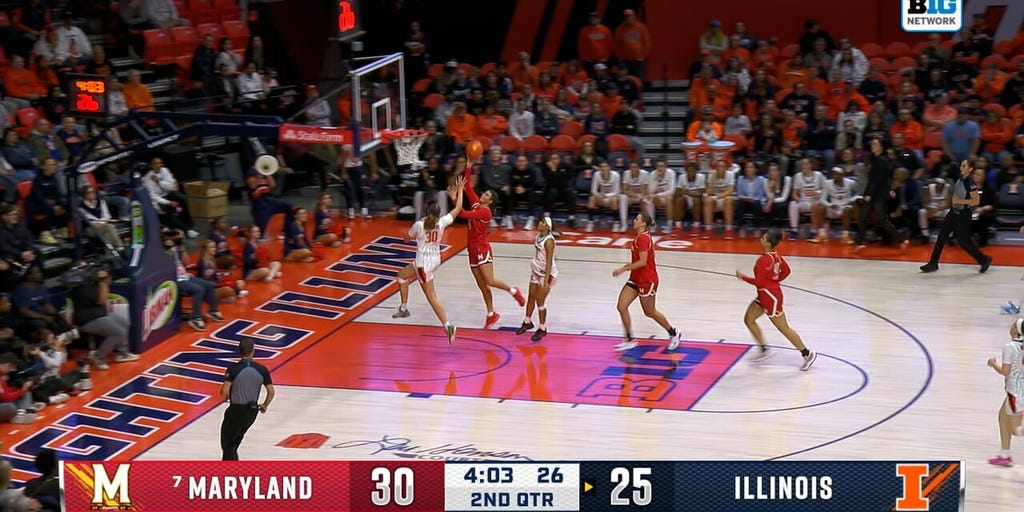 Maryland's Marya Boiko steal sets up Saylor Poffenbarger for fast-break layup vs. Illinois
