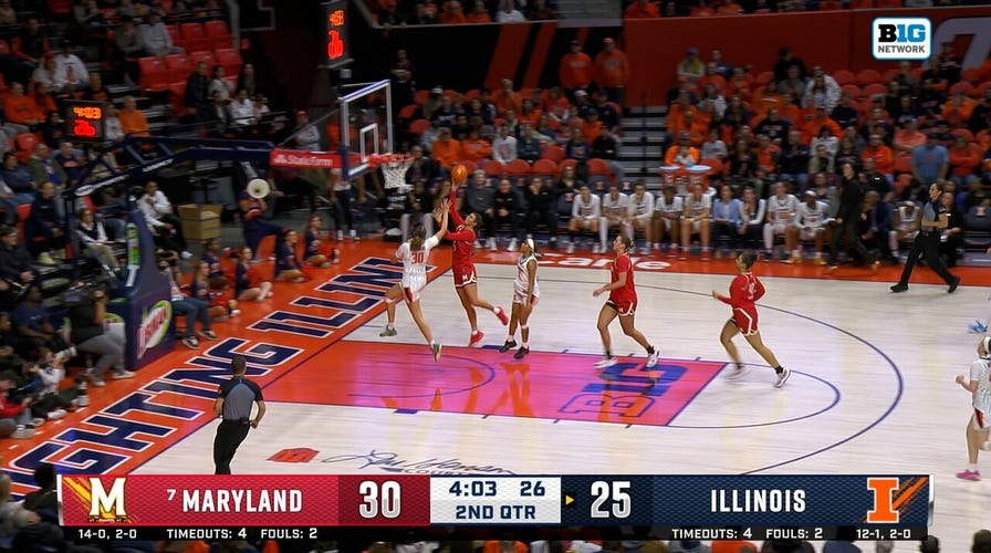 Maryland's Marya Boiko steal sets up Saylor Poffenbarger for fast-break layup vs. Illinois