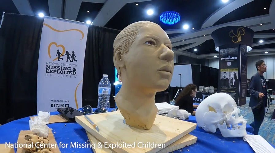 Watch as an artist transforms a skull with trauma into a young girl's face
