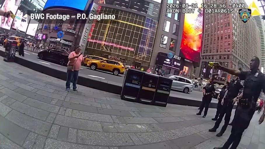 Times Square stabber confronted by police in NYPD bodycam video