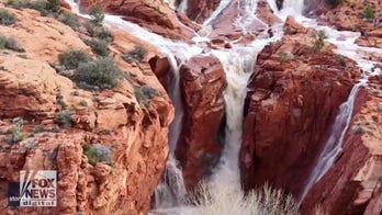 Rare waterfalls in Utah desert captured by drone video