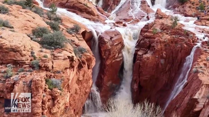 Rare waterfalls in Utah desert captured by drone video