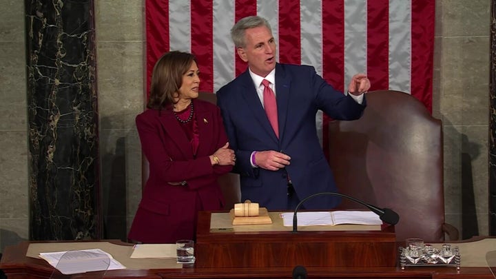 McCarthy, Harris spotted laughing in friendly exchange before Biden State of the Union