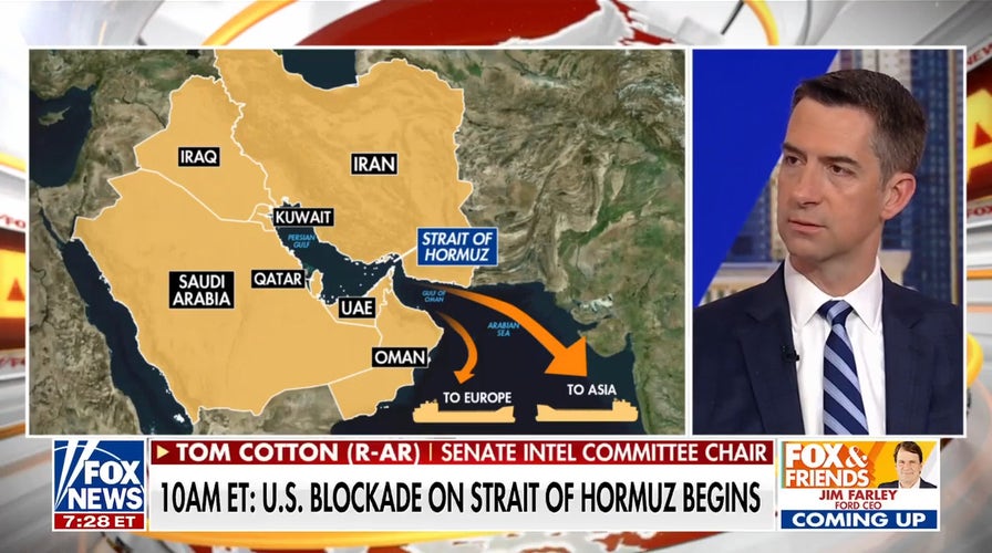 Sen Tom Cotton discusses US naval blockade on the Strait of Hormuz