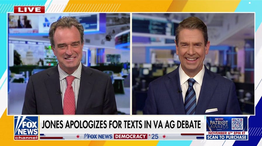Jones responds to violent text scandal during Virginia AG debate