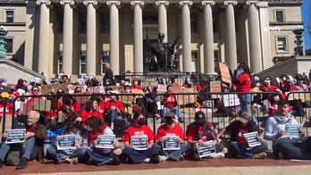 Columbia University protesters chant on campus steps against ICE arrest of Mahmoud Khalil