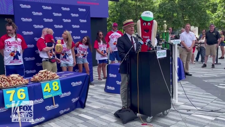 Joey Chestnut on crutches for 2022 Nathan's Famous contest
