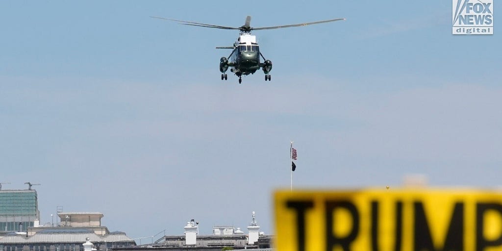 Marine One flies over May Day activists