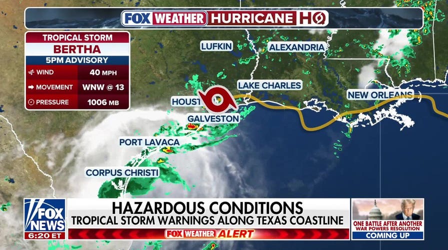 Tropical Storm Bertha churns west, bringing hazardous conditions to Texas coast