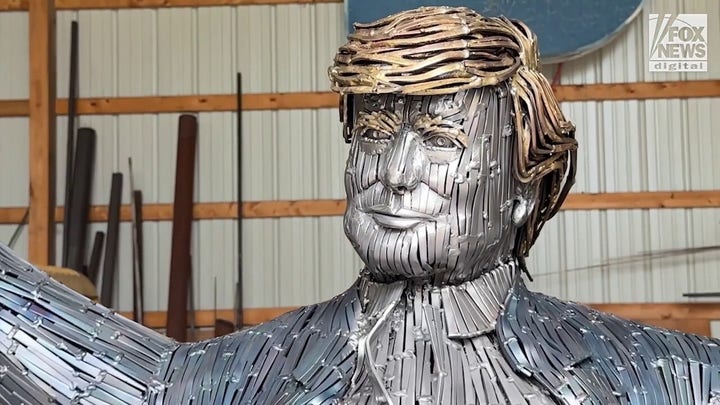 Life-sized statue of fighting Trump made from nails unveiled at assassination attempt site