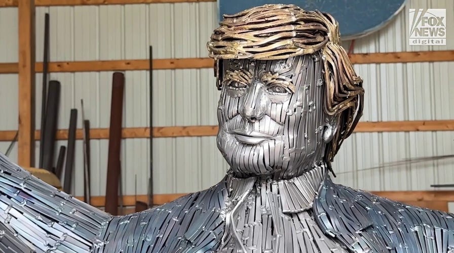 Life-sized statue of 'fighting' Trump made from nails unveiled at assassination attempt site