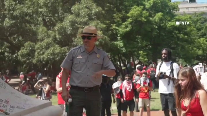 Anti-Israel protesters outside White House throw objects at park ranger, vandalize statue