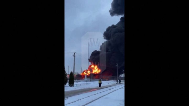 Russian oil depot in flames after Ukrainian drone attack