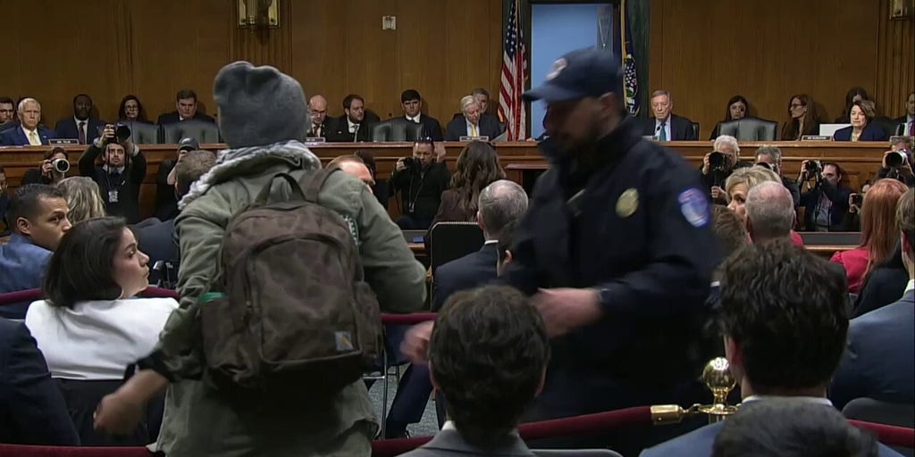 'You should be ashamed!' Heckler dragged out of Noem testimony