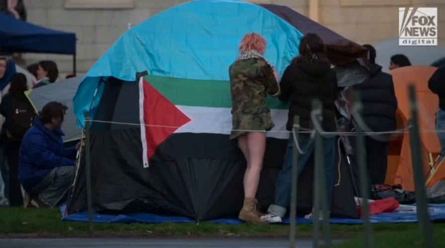 Harvard anti-Israel protesters set up tents on campus