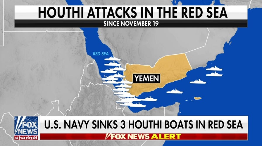 US Navy sinks three Houthi boats in the Red Sea