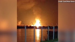 Fire burns after Russian drone strike on Ukraine