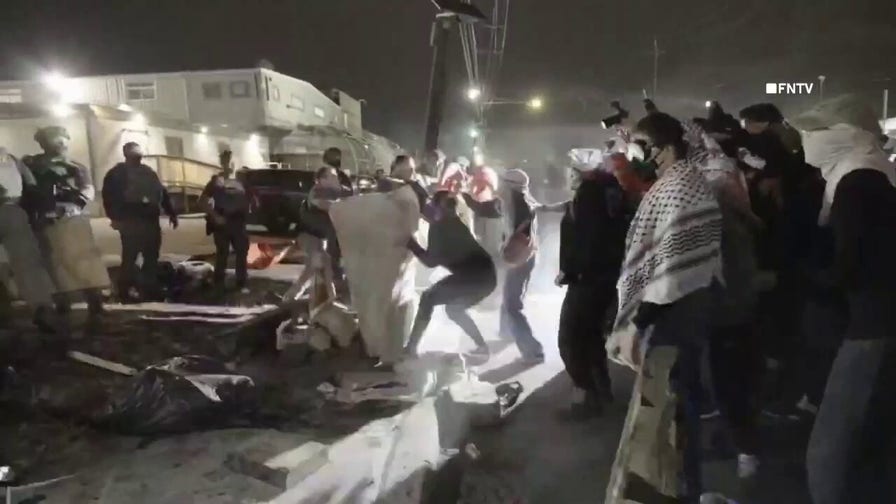 Keffiyeh-clad agitators toss objects at ICE agents in tense New Jersey detention center clashes