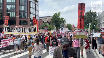 Protesters march in a 'No Kings' protest near Washington