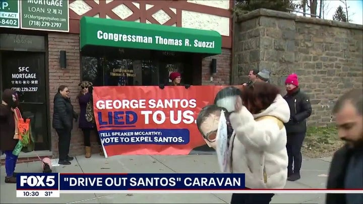 "Drive out Santos" caravan protests through New York