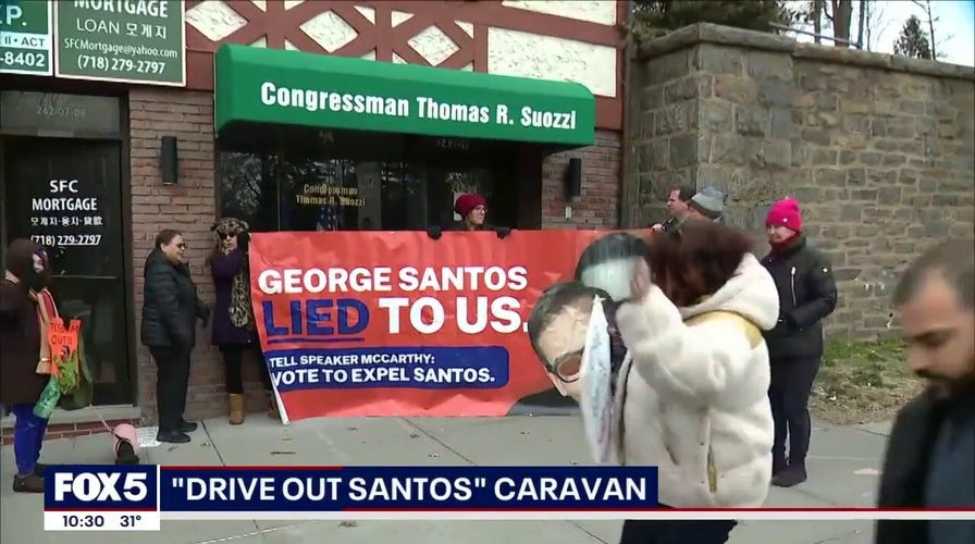 "Drive out Santos" caravan protests through New York