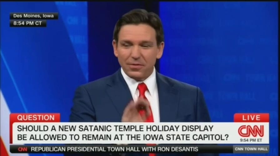 DeSantis points to Trump in response to question about Satanic Temple display at Iowa state capitol