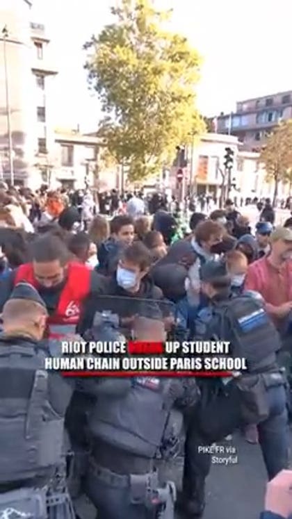 Riot police break up student human chain outside Paris school