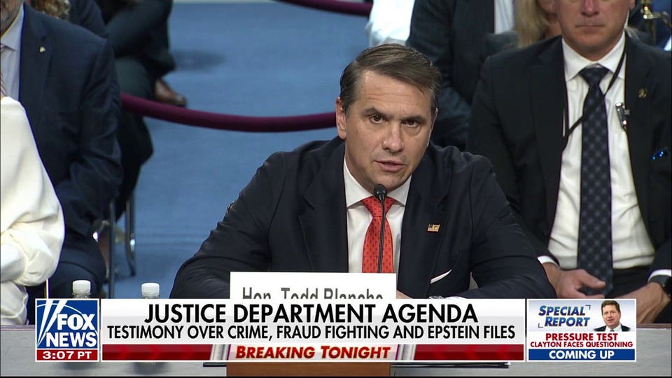 Acting Attorney General Todd Blanche defends himself during confirmation hearing