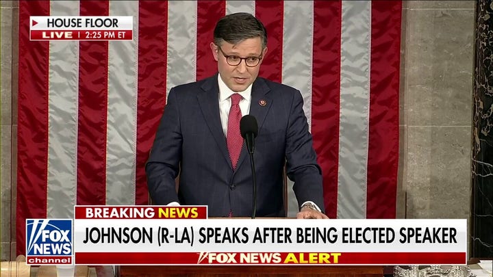 Mike Johnson addresses lawmakers for the first time after being elected House speaker