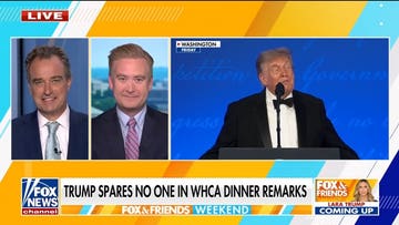 Trump returns to WCHA stage, cracks joke about Peter Doocy